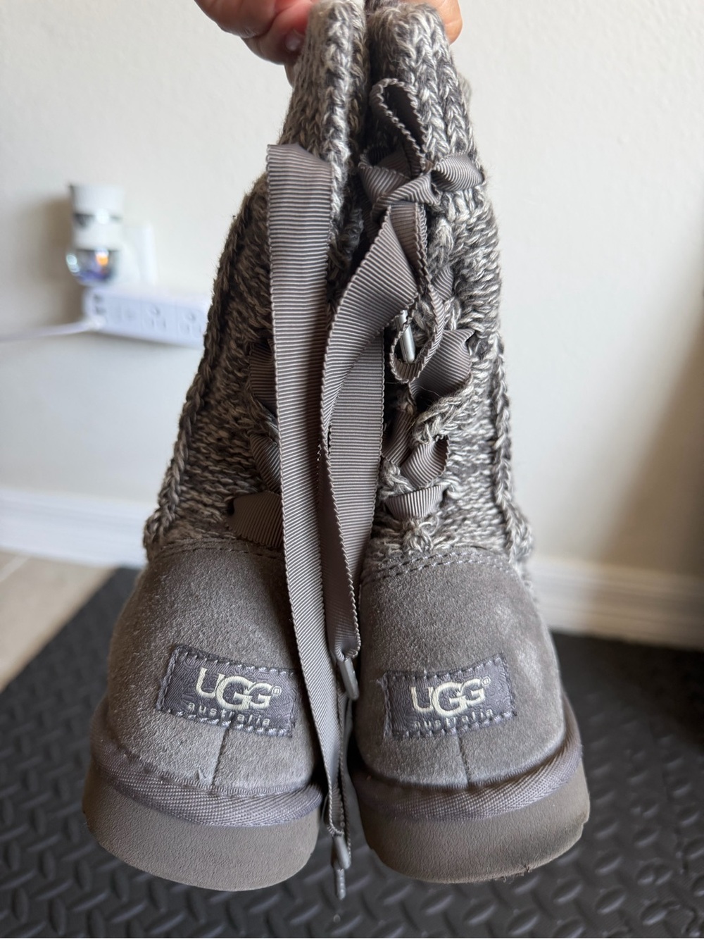 UGG Gray Knit Suede Back-Tie Boots